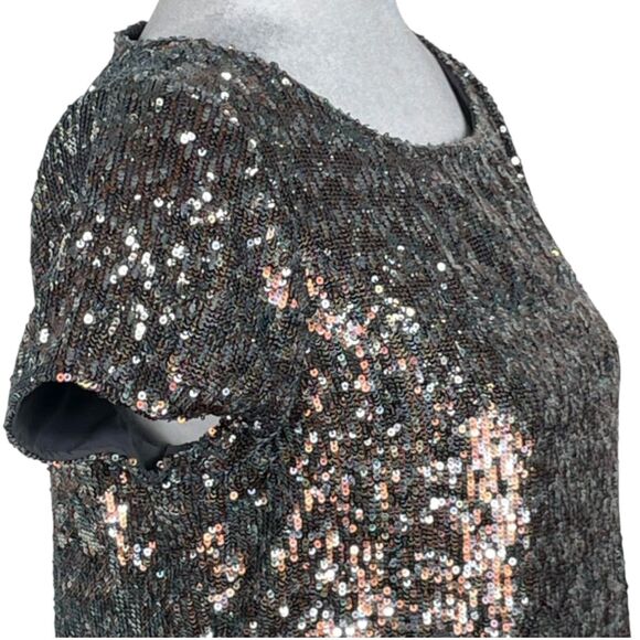 NWT Sam Edelman Sequin Blouse Size M Bronze Silver - Picture 9 of 16